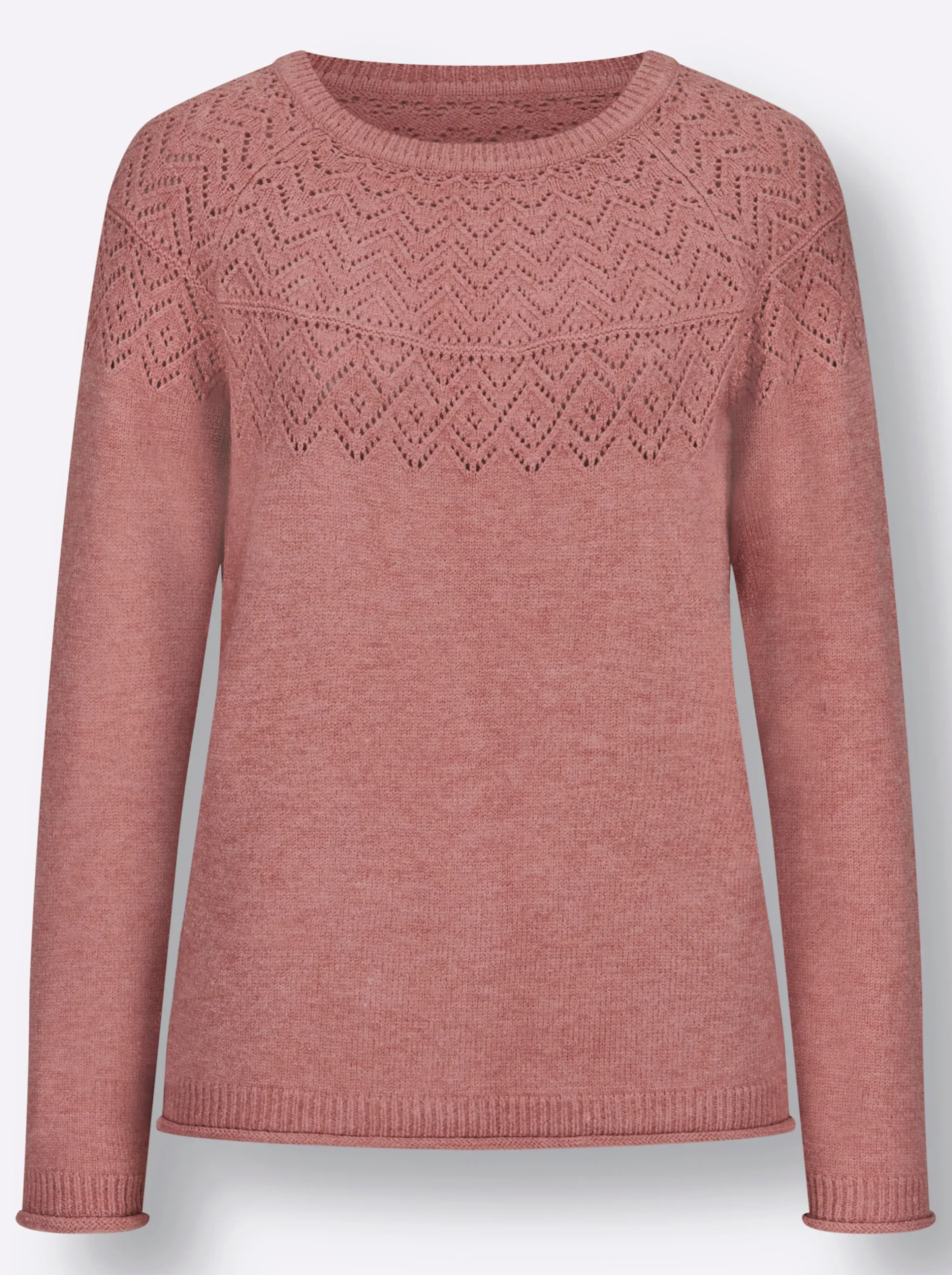 Pullover| Ajourpullover mit Raglan-Ärmeln rosenholz-meliert