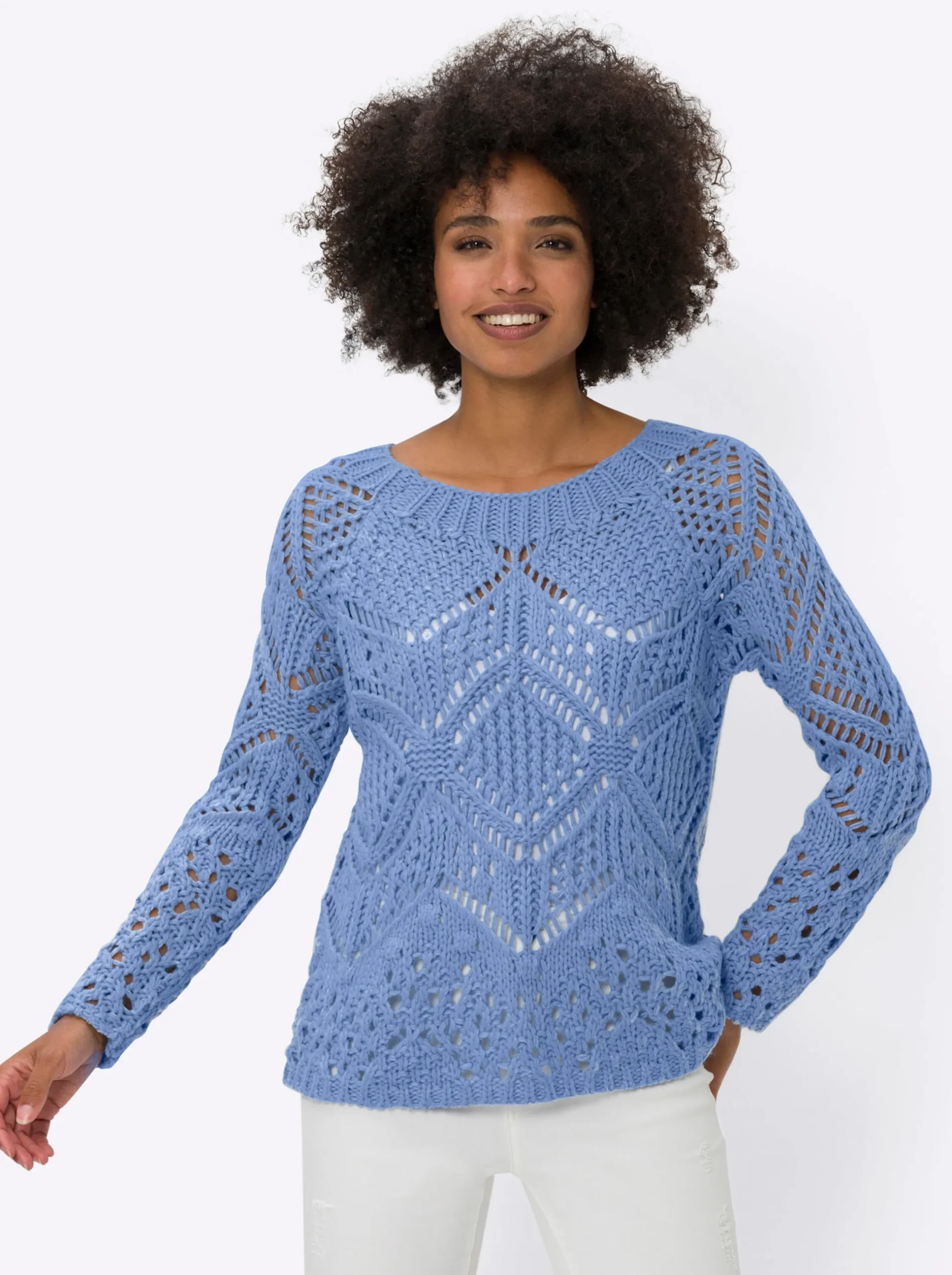 Pullover|heine Ajourpullover mit Raglan-Ärmeln eisblau