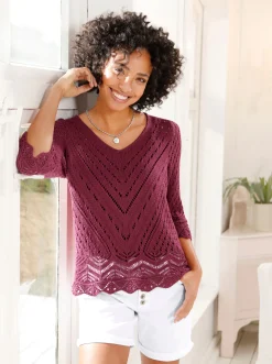 Strandmode|Pullover|heine Ajourpullover mit 3/4-Ärmeln bordeaux
