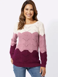 Pullover| Ajourpullover mit Streifen-Dessin malve-ecru-gemustert