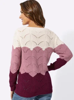 Pullover| Ajourpullover mit Streifen-Dessin malve-ecru-gemustert