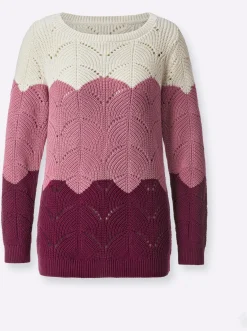 Pullover| Ajourpullover mit Streifen-Dessin malve-ecru-gemustert