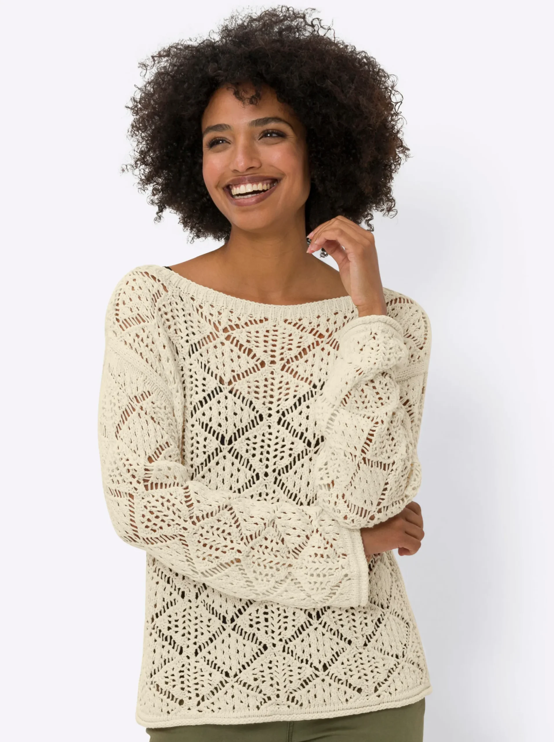Pullover|heine Ajourpullover mit Transparent-Effekt champagner