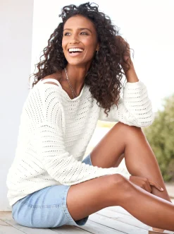 Pullover|heine Ajourpullover mit U-Boot-Ausschnitt ecru