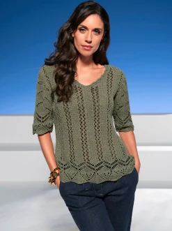 Pullover|heine Ajourpullover mit Wellenkante khaki