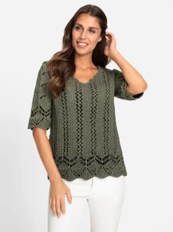 Pullover|heine Ajourpullover mit Wellenkante khaki