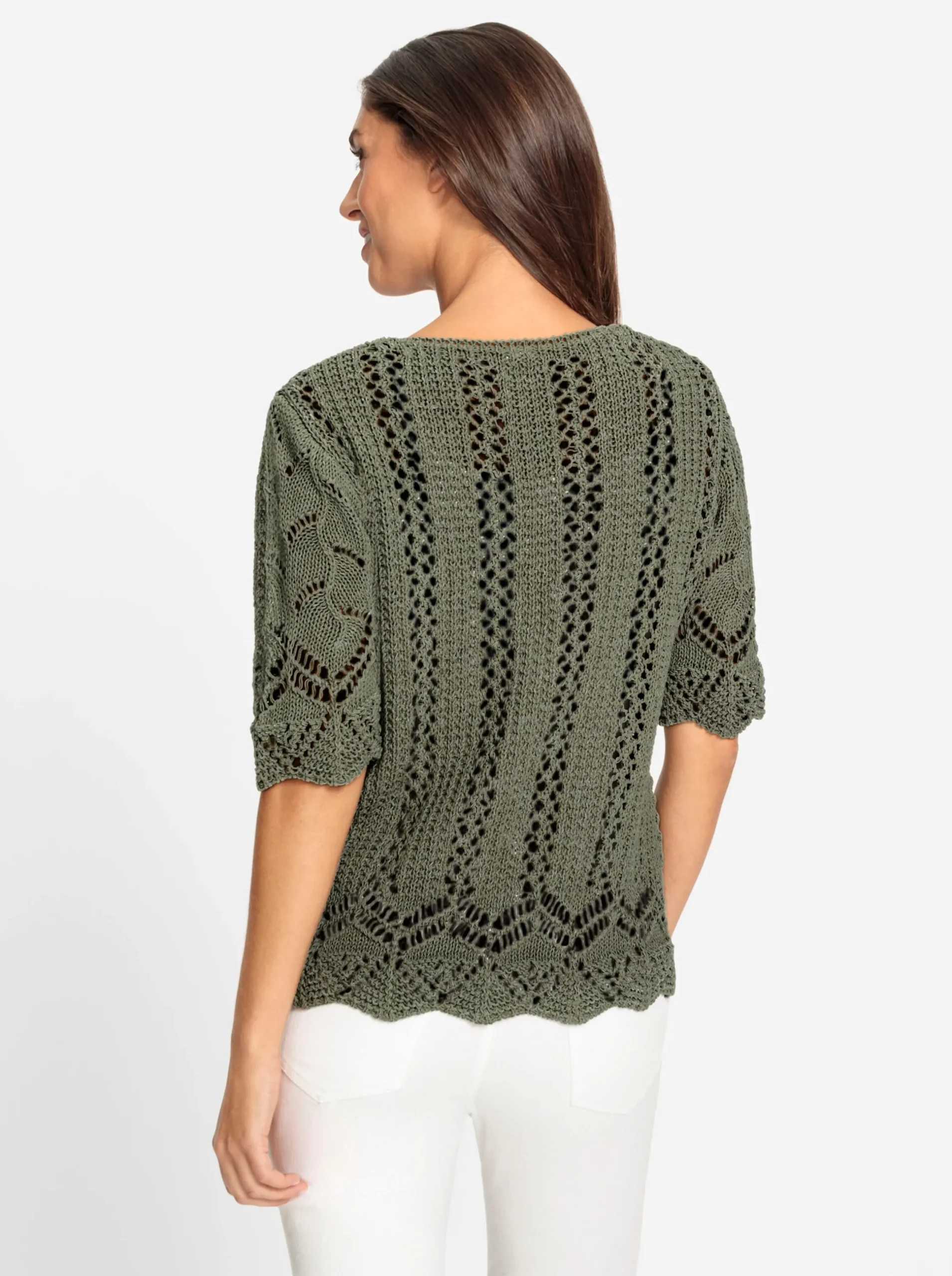 Pullover|heine Ajourpullover mit Wellenkante khaki