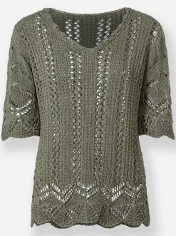 Pullover|heine Ajourpullover mit Wellenkante khaki