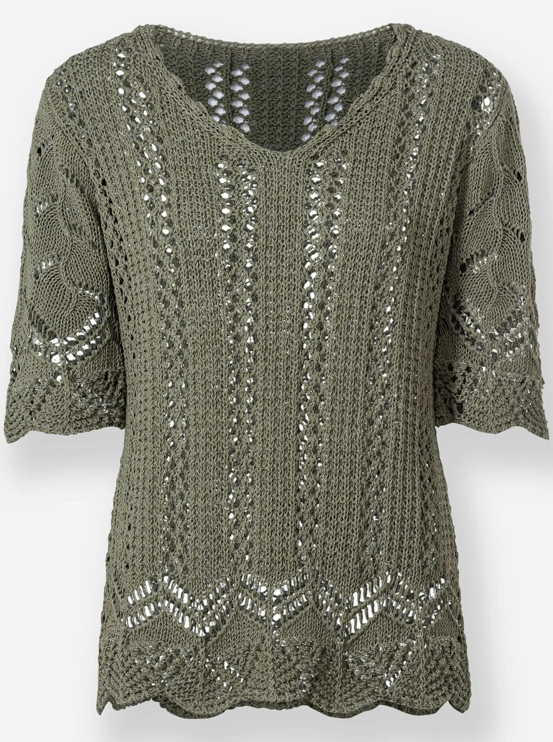 Pullover|heine Ajourpullover mit Wellenkante khaki