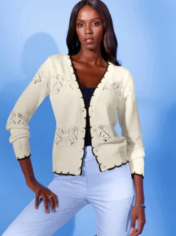 Strickjacken| Ajourstrickjacke ecru