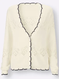 Strickjacken| Ajourstrickjacke ecru