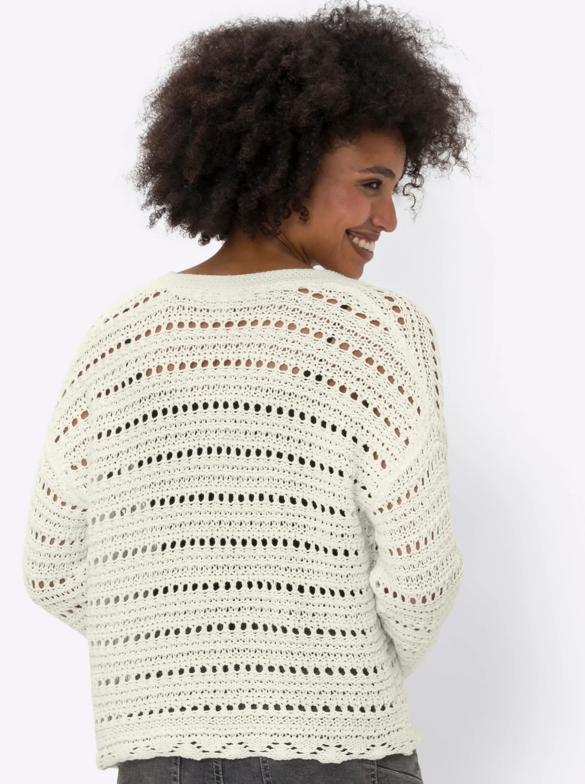 Strickjacken|heine Ajourstrickjacke aus reiner Baumwolle ecru