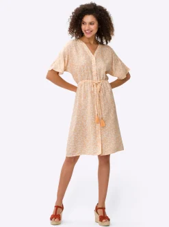 Kleider|heine A-Linien-Kleid apricot-ecru-bedruckt