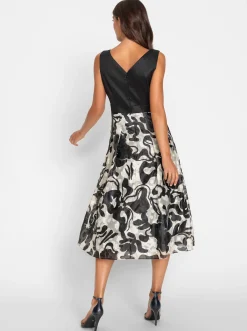 Abendkleider|heine A-Linien-Kleid schwarz-champagner-bedruckt