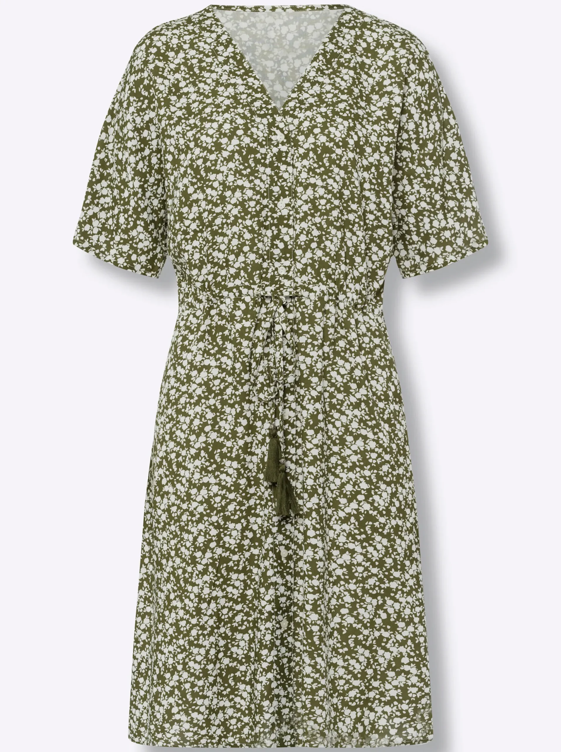 Strandkleider|heine A-Linien-Kleid oliv-ecru-bedruckt