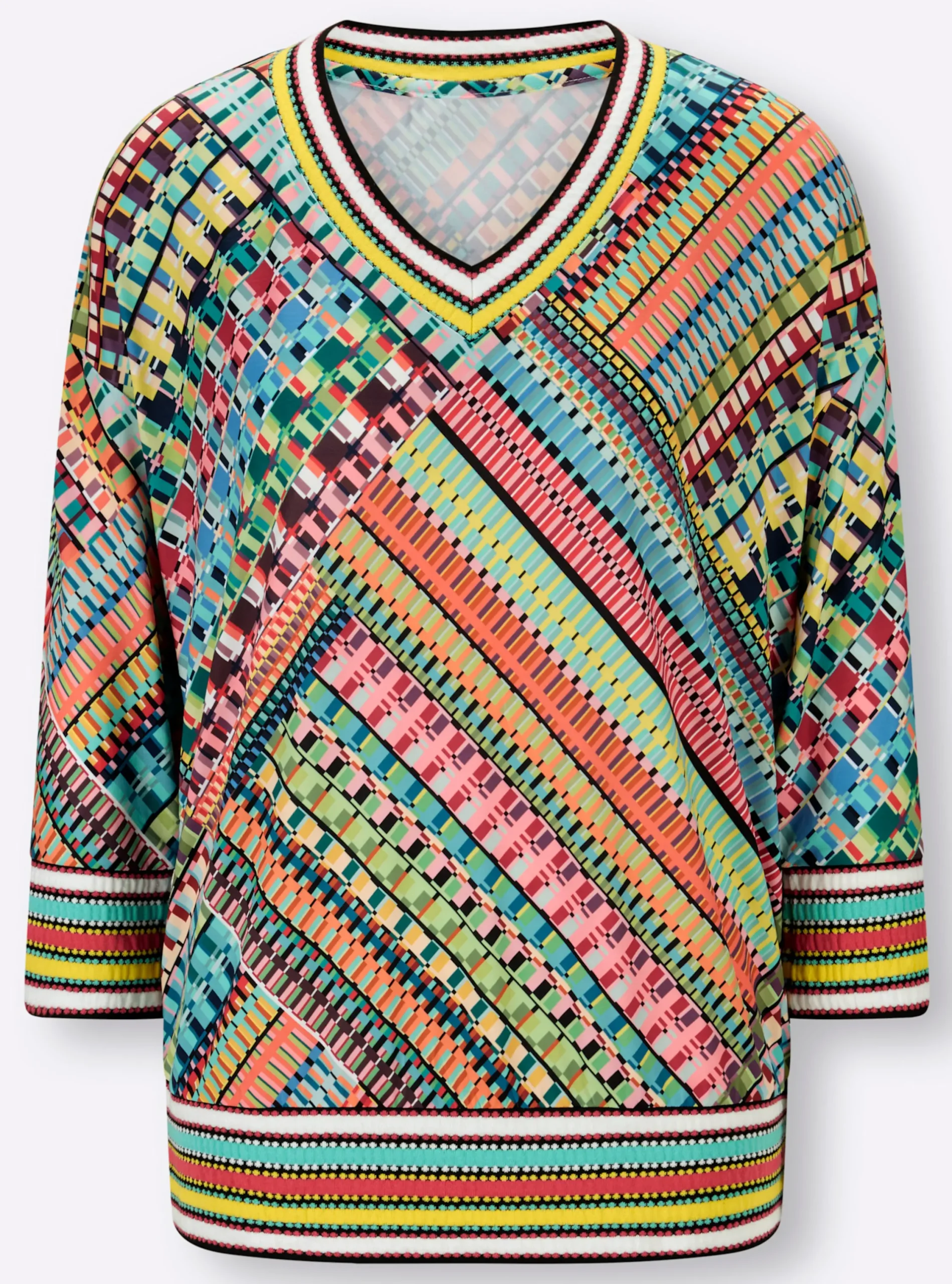 Shirts|heine 3/4-Arm-Shirt smaragd-pink-gemustert