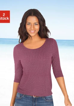 Shirts|LASCANA 3/4-Arm-Shirt beere-gemustert,schwarz