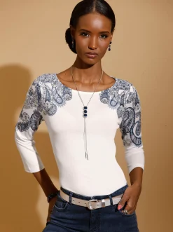 Shirts| 3/4-Arm-Shirt ecru-marine-bedruckt