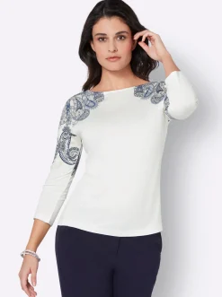 Shirts| 3/4-Arm-Shirt ecru-marine-bedruckt