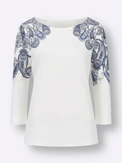 Shirts| 3/4-Arm-Shirt ecru-marine-bedruckt