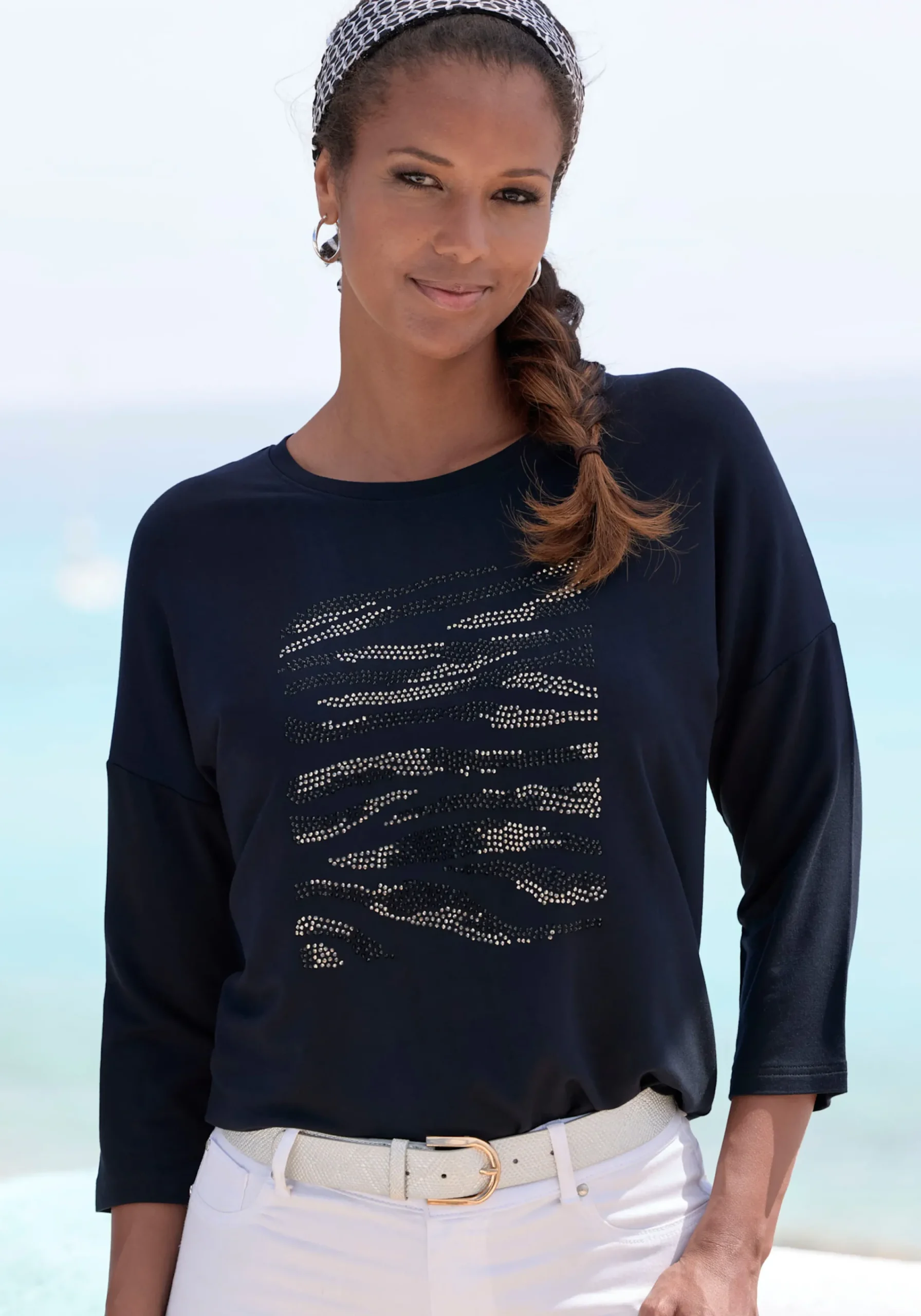 Strandmode|LASCANA 3/4-Arm-Shirt schwarz,silber