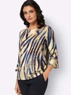 Shirts| 3/4-Arm-Shirt beige-marine-bedruckt