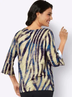 Shirts| 3/4-Arm-Shirt beige-marine-bedruckt