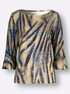 Shirts| 3/4-Arm-Shirt beige-marine-bedruckt