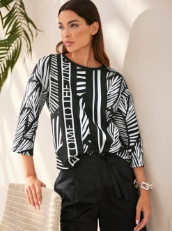 Shirts|heine 3/4-Arm-Shirt schwarz-ecru-bedruckt