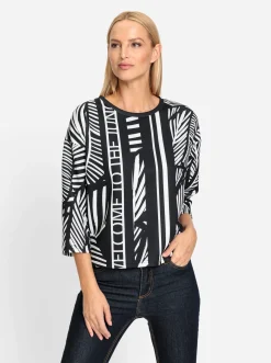 Shirts|heine 3/4-Arm-Shirt schwarz-ecru-bedruckt