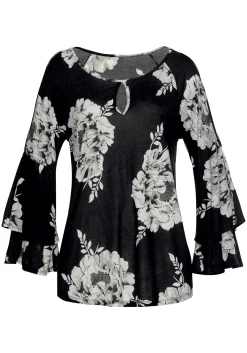 Strandmode|Shirts|LASCANA 3/4-Arm-Shirt schwarz-weiß-bedruckt