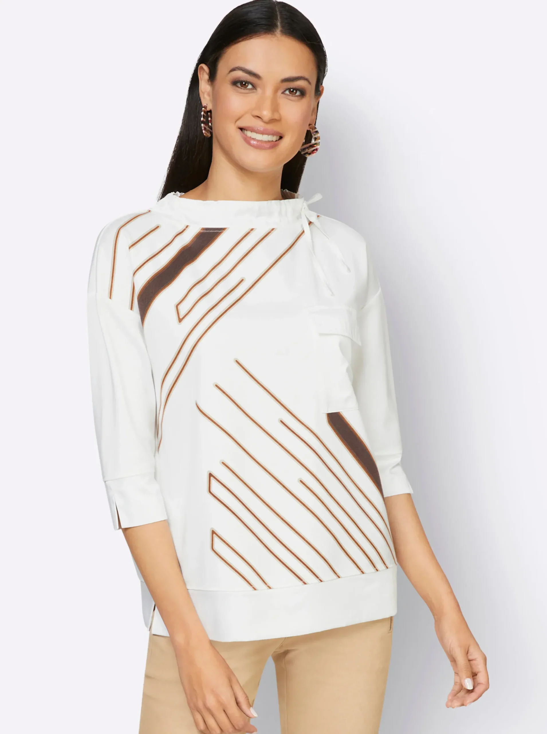 Shirts| 3/4-Arm-Shirt ecru-schoko-bedruckt