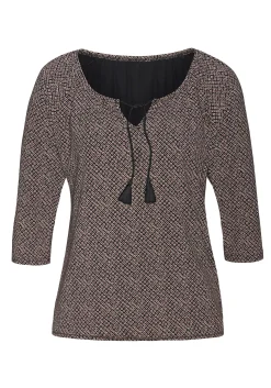 Strandmode|LASCANA 3/4-Arm-Shirt schwarzbedruckt,schwarzuni