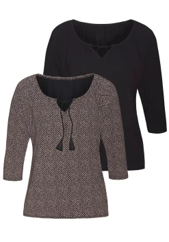 Strandmode|LASCANA 3/4-Arm-Shirt schwarzbedruckt,schwarzuni