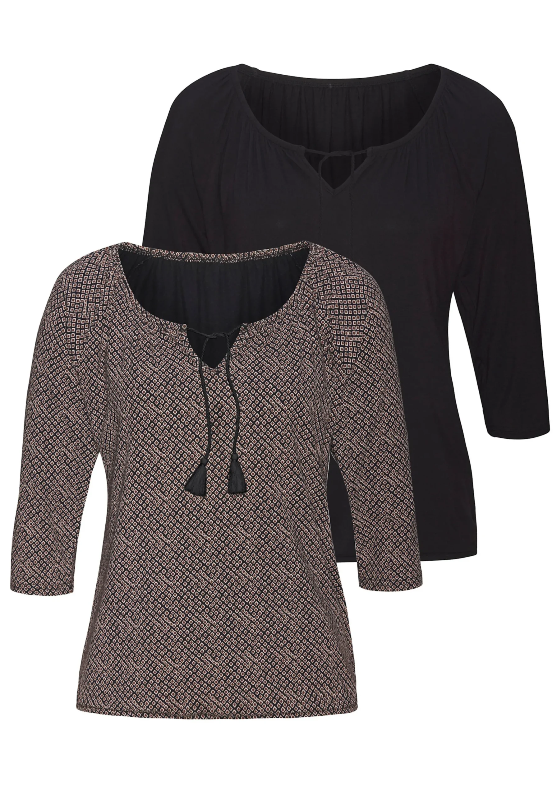 Strandmode|LASCANA 3/4-Arm-Shirt schwarzbedruckt,schwarzuni