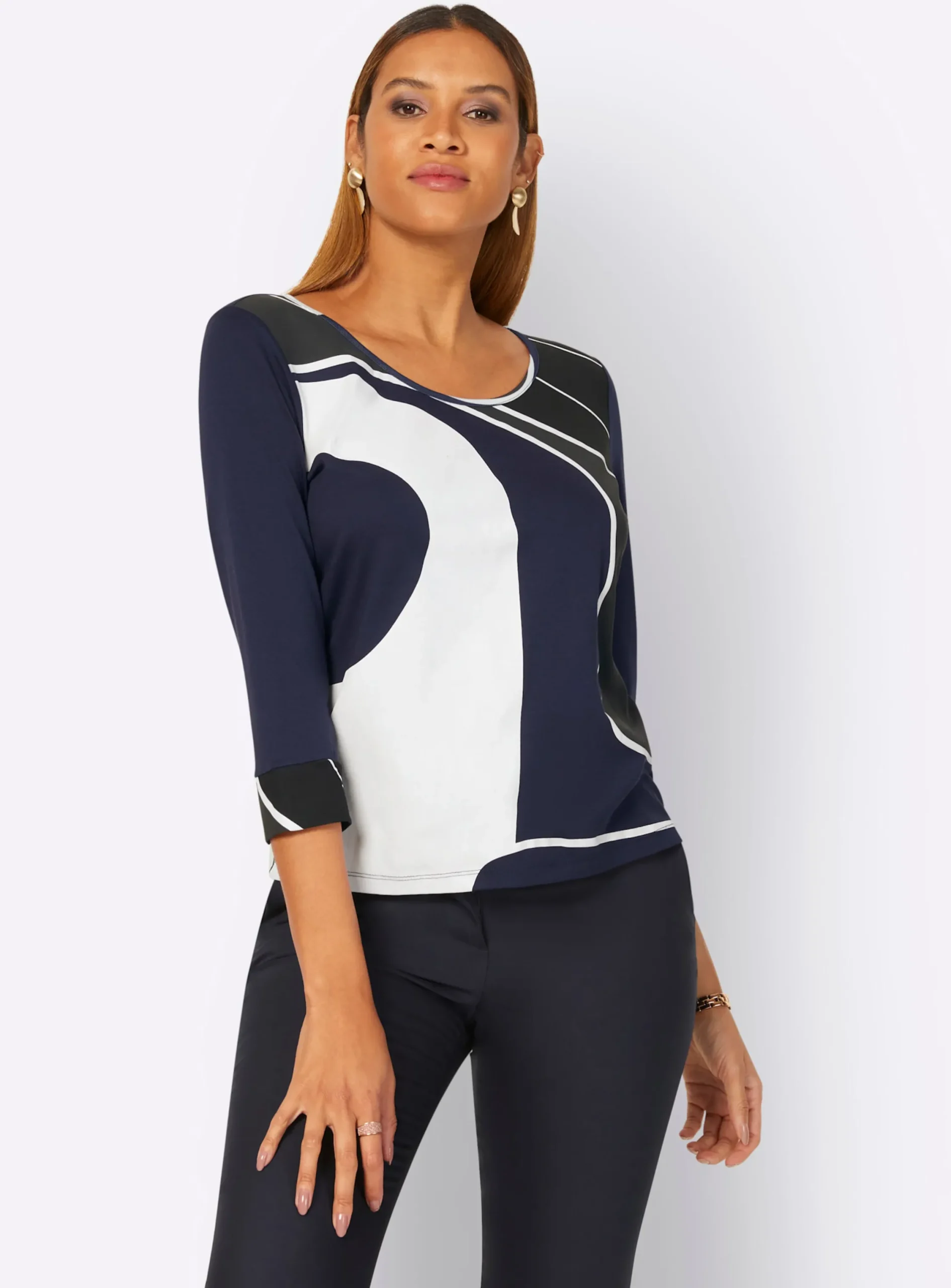 Shirts| 3/4-Arm-Shirt marine-ecru-bedruckt