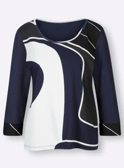 Shirts| 3/4-Arm-Shirt marine-ecru-bedruckt