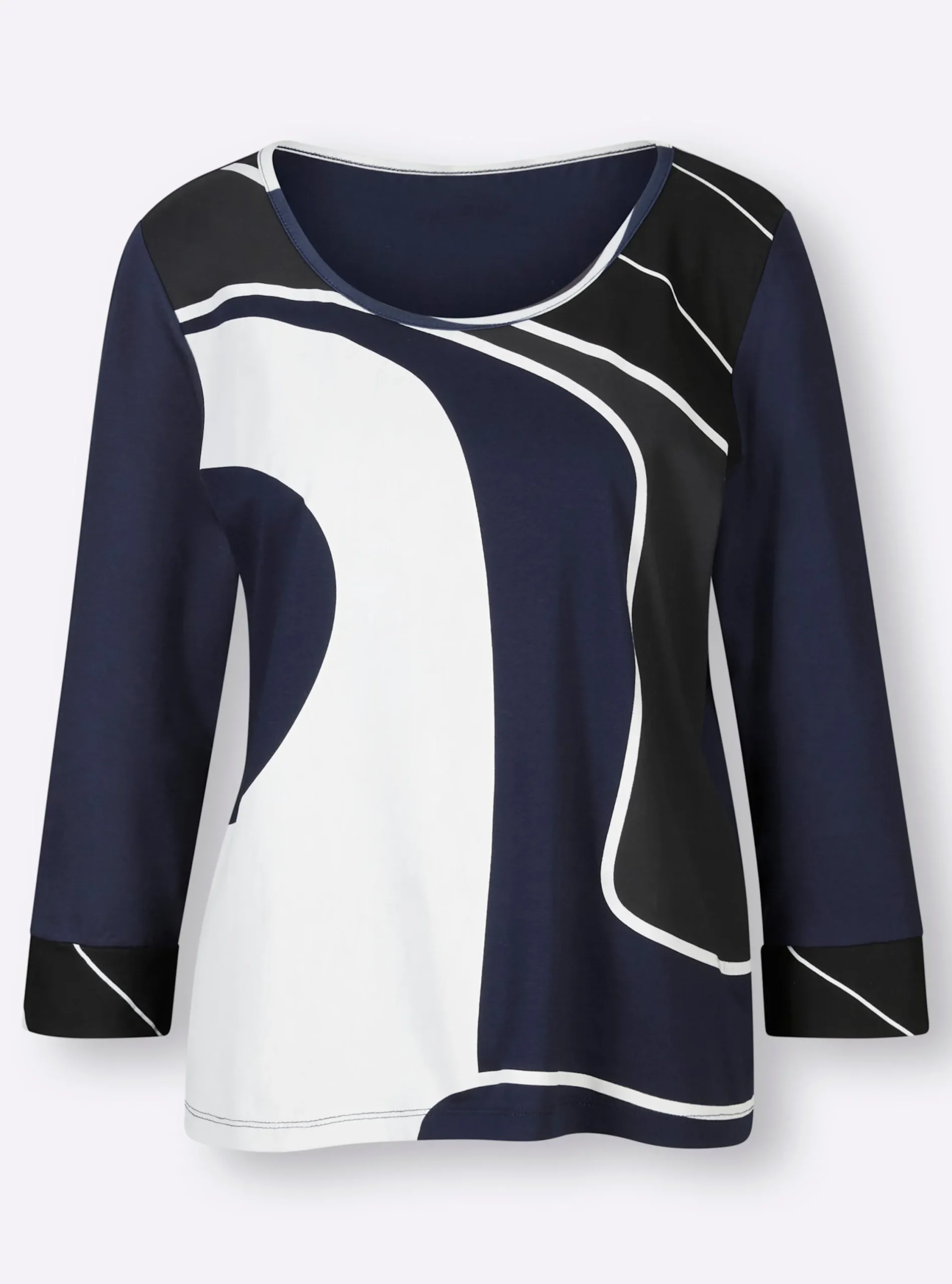 Shirts| 3/4-Arm-Shirt marine-ecru-bedruckt