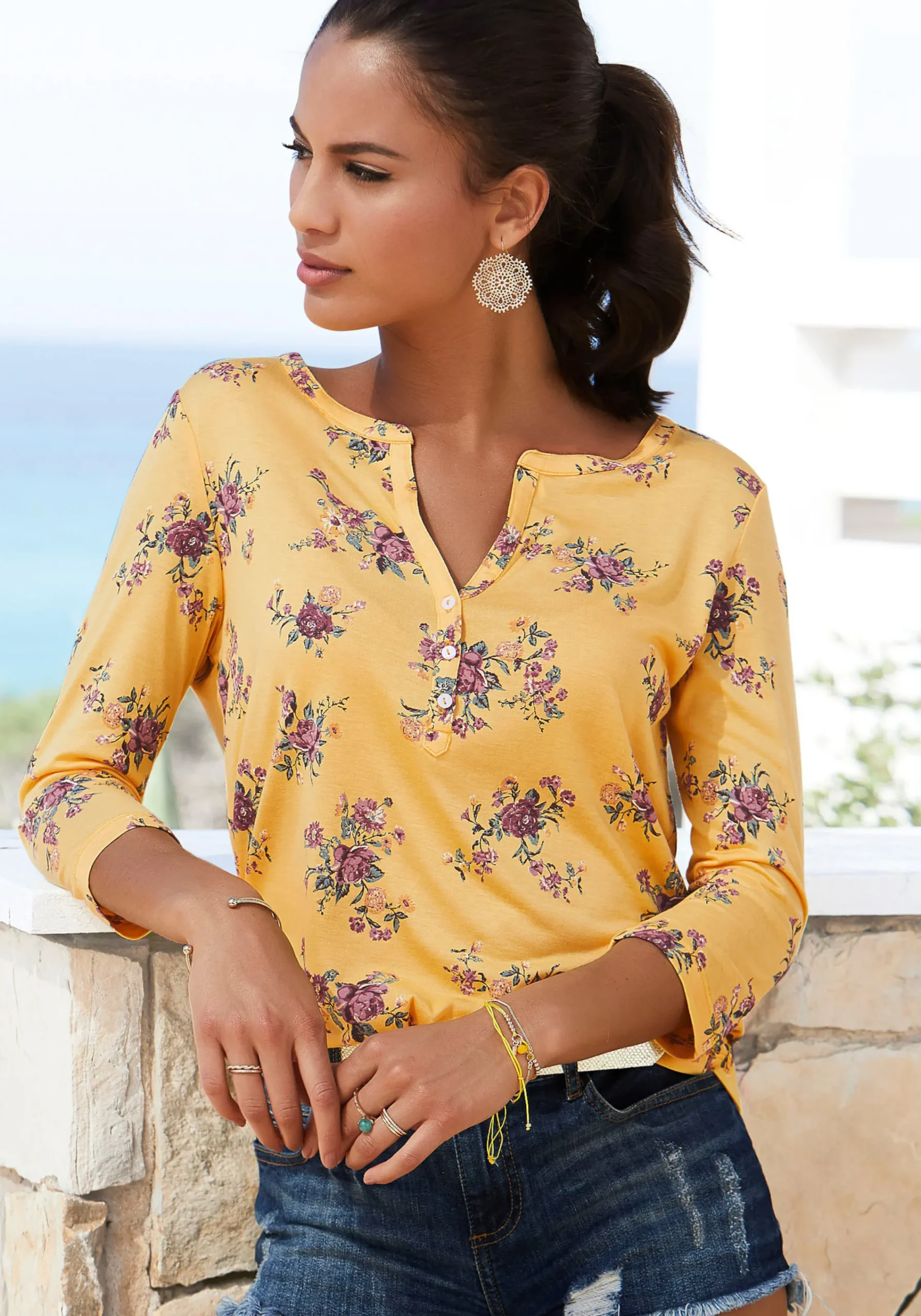 Strandmode|Shirts|LASCANA 3/4-Arm-Shirt gelb
