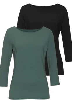 Strandmode|LASCANA 3/4-Arm-Shirt eukalyptus,schwarz