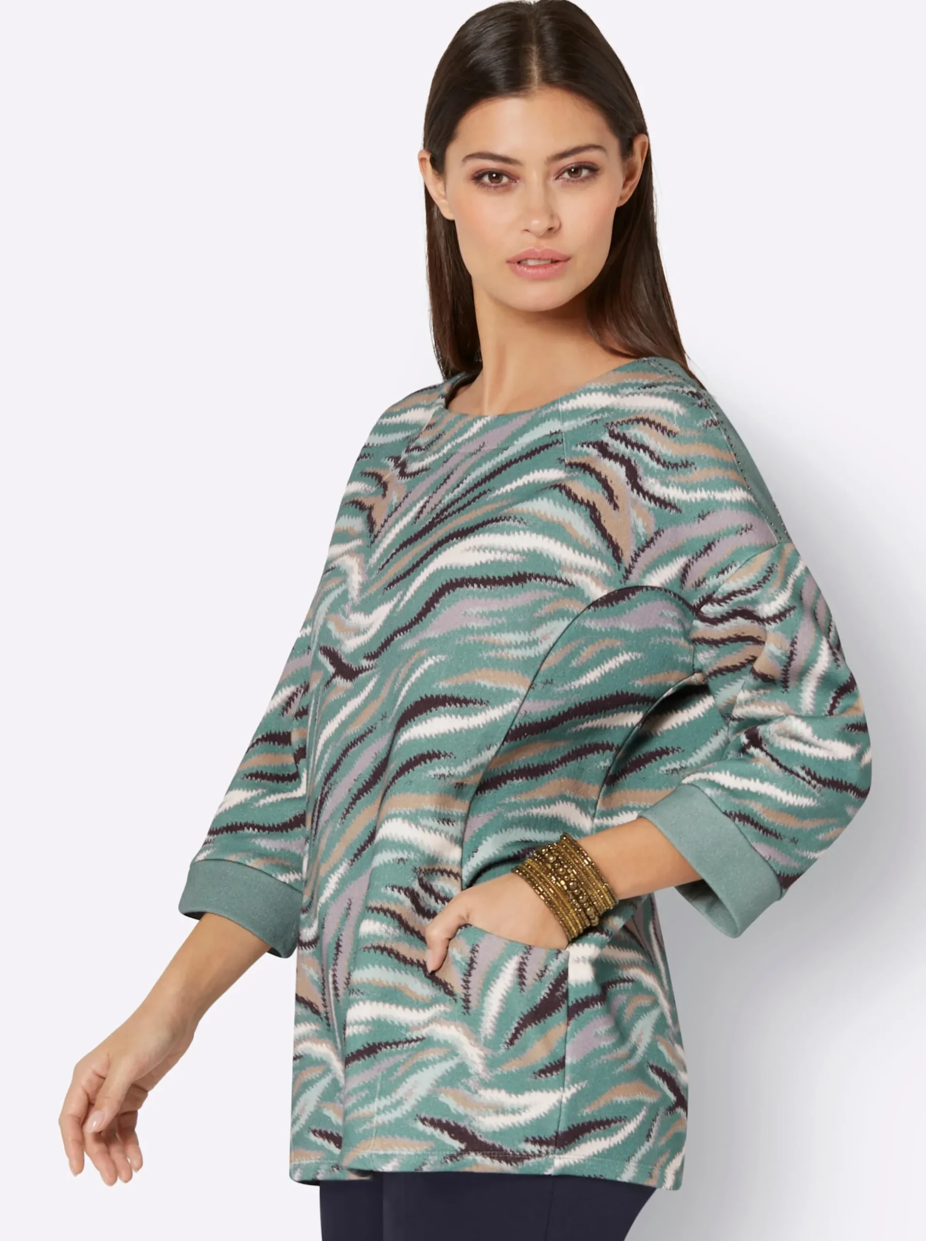 Pullover|Shirts| 3/4-Arm-Shirt jade-graphit-bedruckt