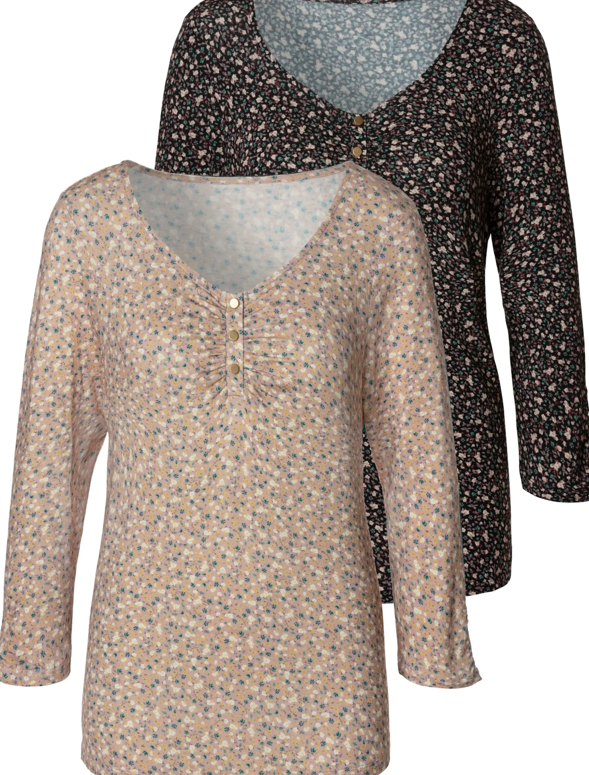 Strandmode|Vivance 3/4-Arm-Shirt rose-bedruckt,schwarz-bedruckt