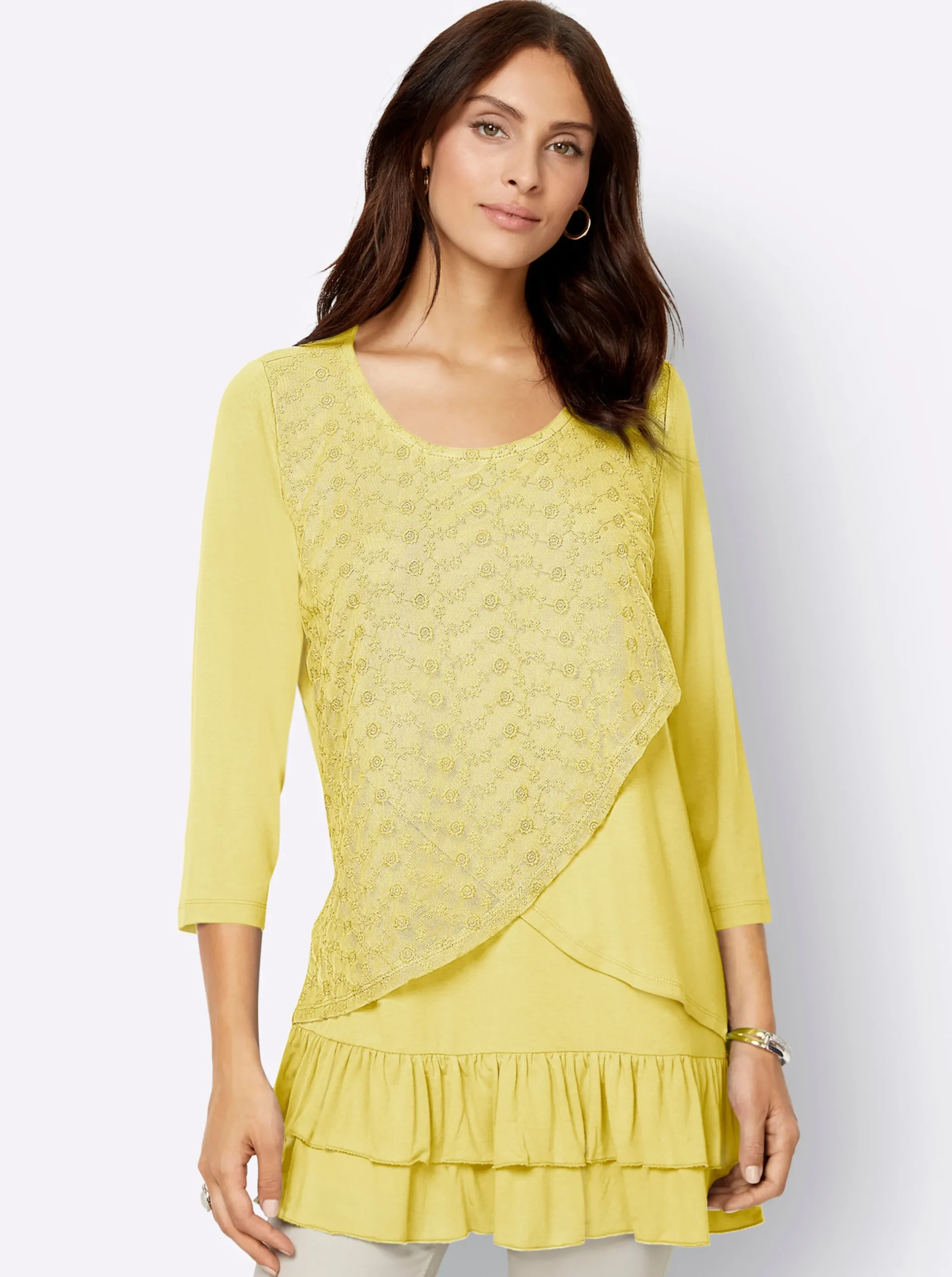 Shirts| 3/4-Arm-Shirt im Lagen-Look zitrone