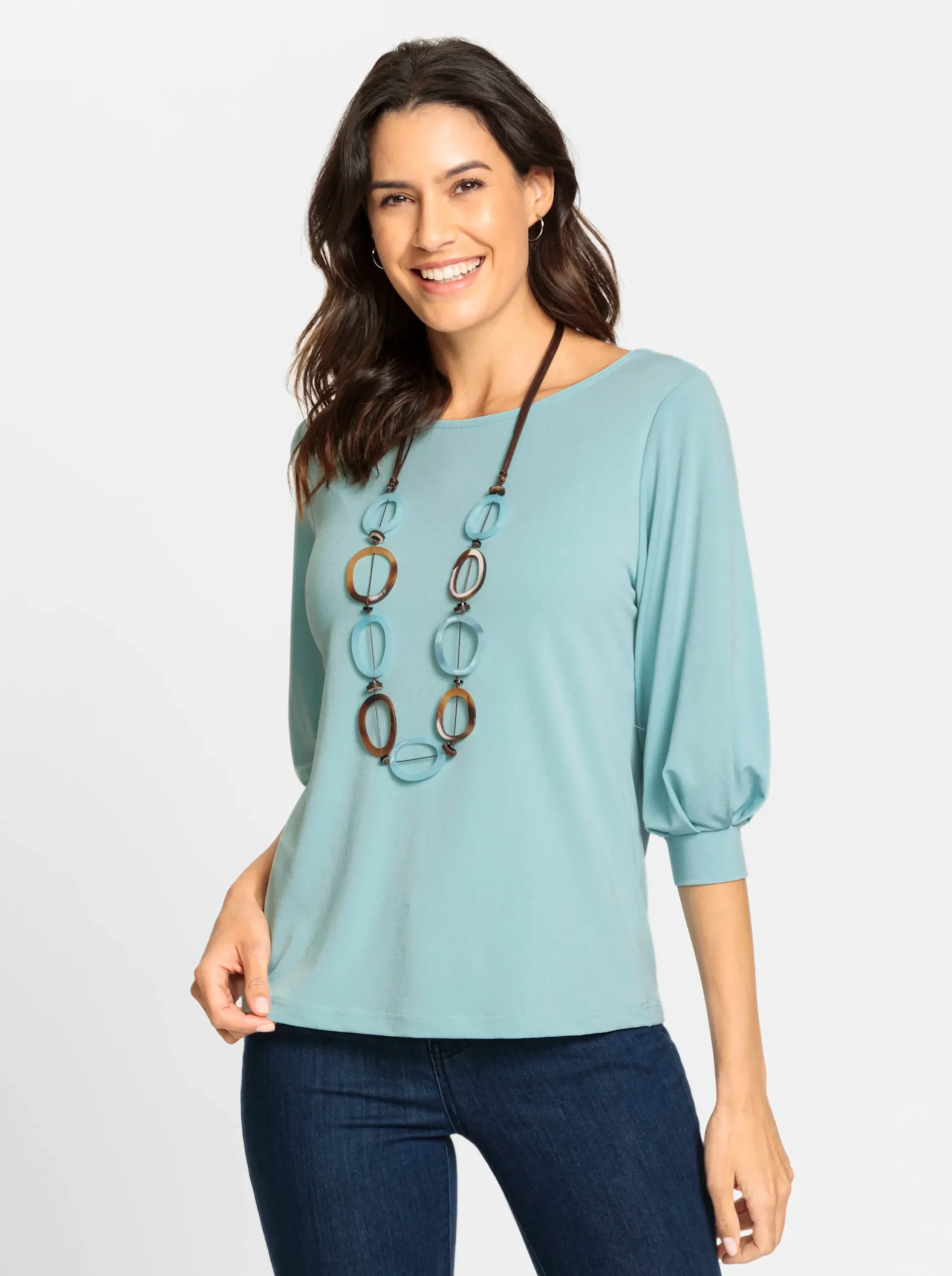 Shirts| 3/4-Arm-Shirt mit Ballon-Ärmeln kalkmint