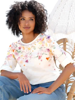 Shirts|heine 3/4-Arm-Shirt mit Blumen-Print ecru-orange-bedruckt