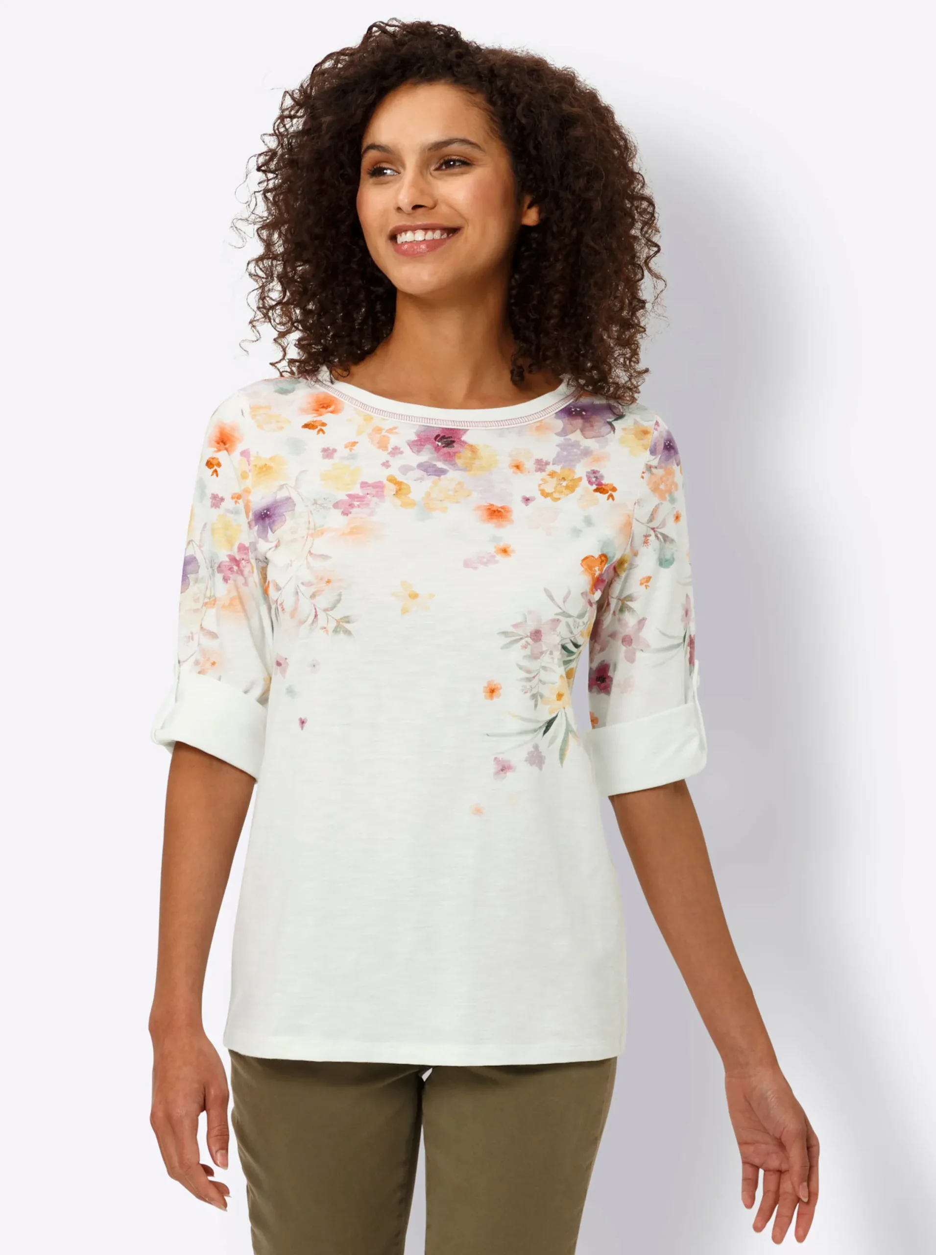 Shirts|heine 3/4-Arm-Shirt mit Blumen-Print ecru-orange-bedruckt