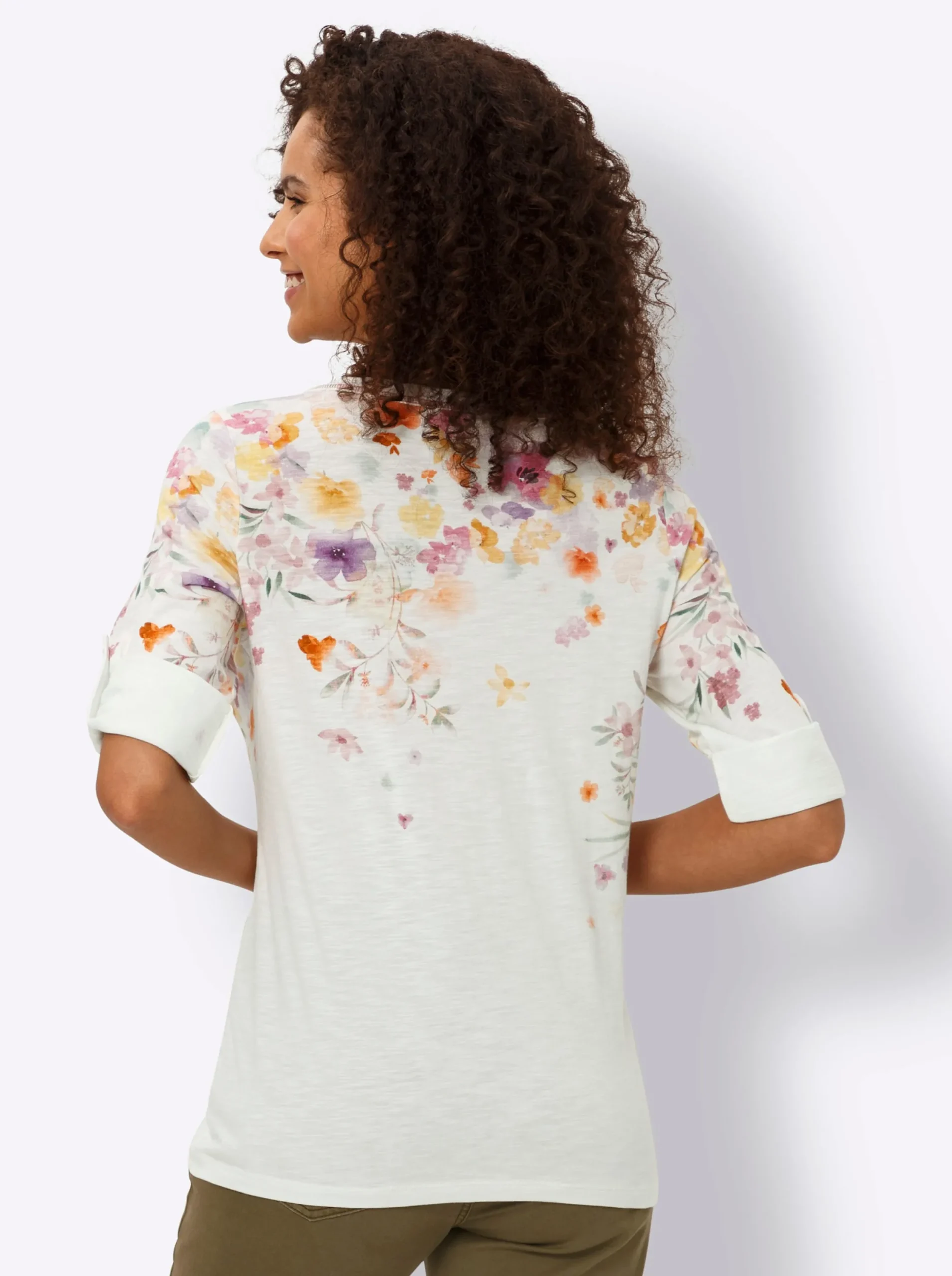 Shirts|heine 3/4-Arm-Shirt mit Blumen-Print ecru-orange-bedruckt