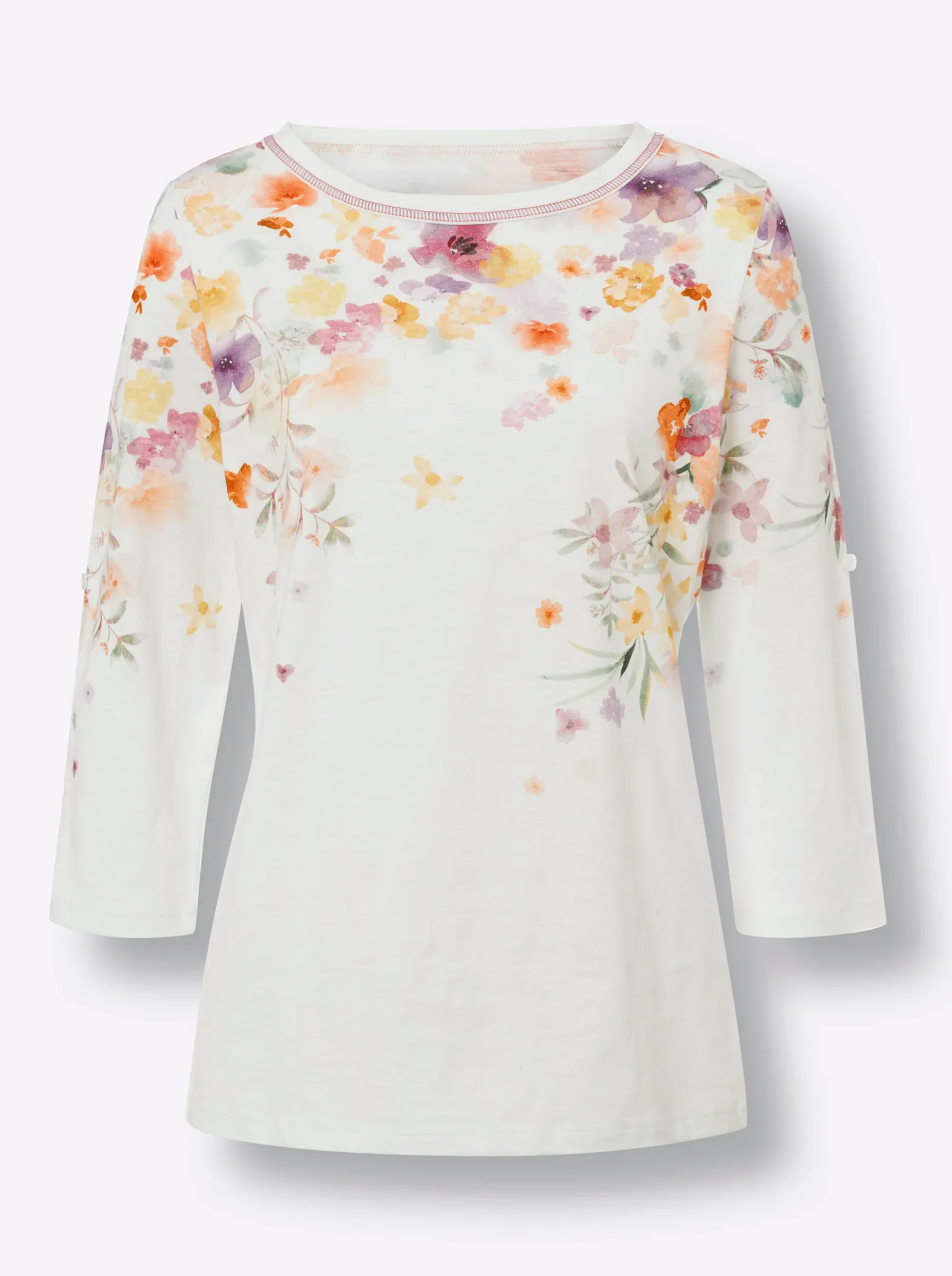 Shirts|heine 3/4-Arm-Shirt mit Blumen-Print ecru-orange-bedruckt