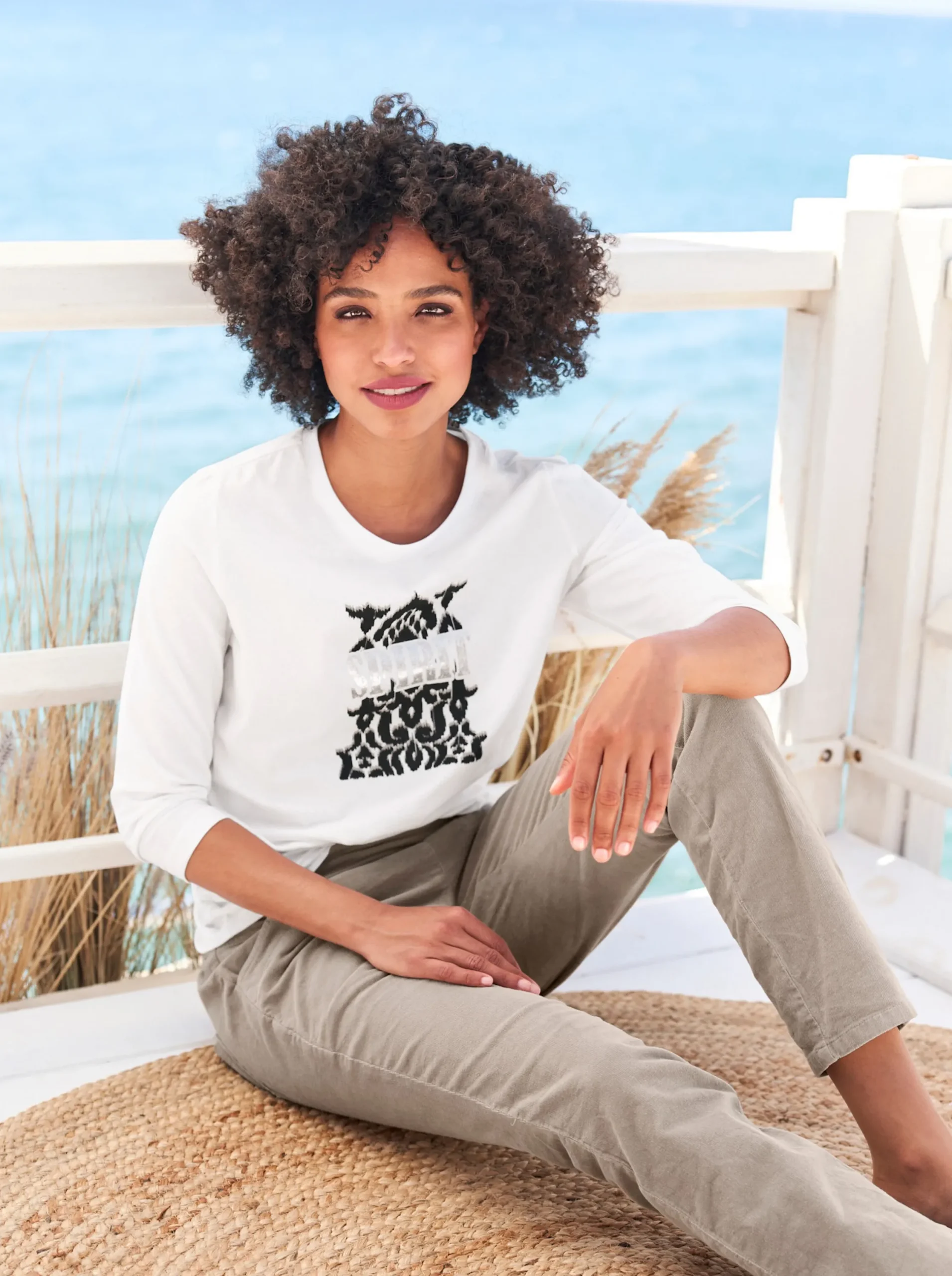 Shirts|heine 3/4-Arm-Shirt mit Glanz-Schrift ecru