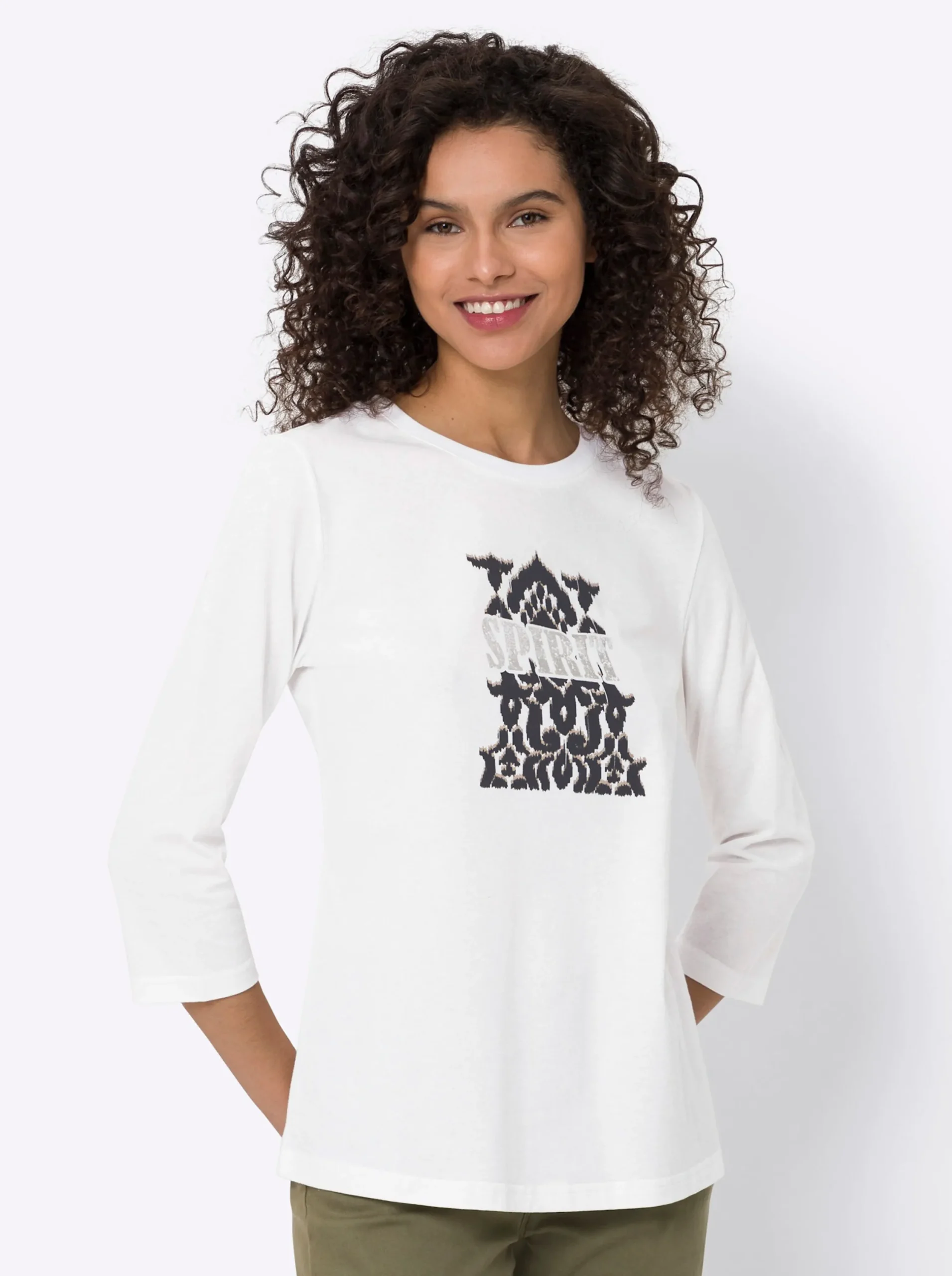 Shirts|heine 3/4-Arm-Shirt mit Glanz-Schrift ecru